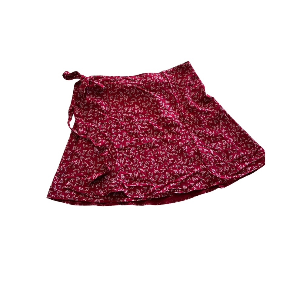 Brandy Melville Red Floral Wrap Mini Skirt Ditsy Print Side Tie MD112-Z129